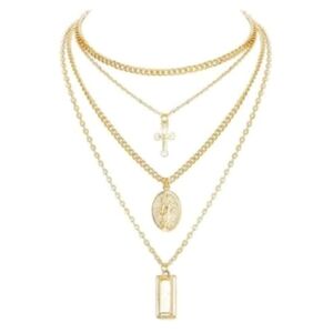 ʕ·ᴥ·ʔ Layered Choker Necklaces for Women Tag Coin Cross Crucifix Blessed Virgin